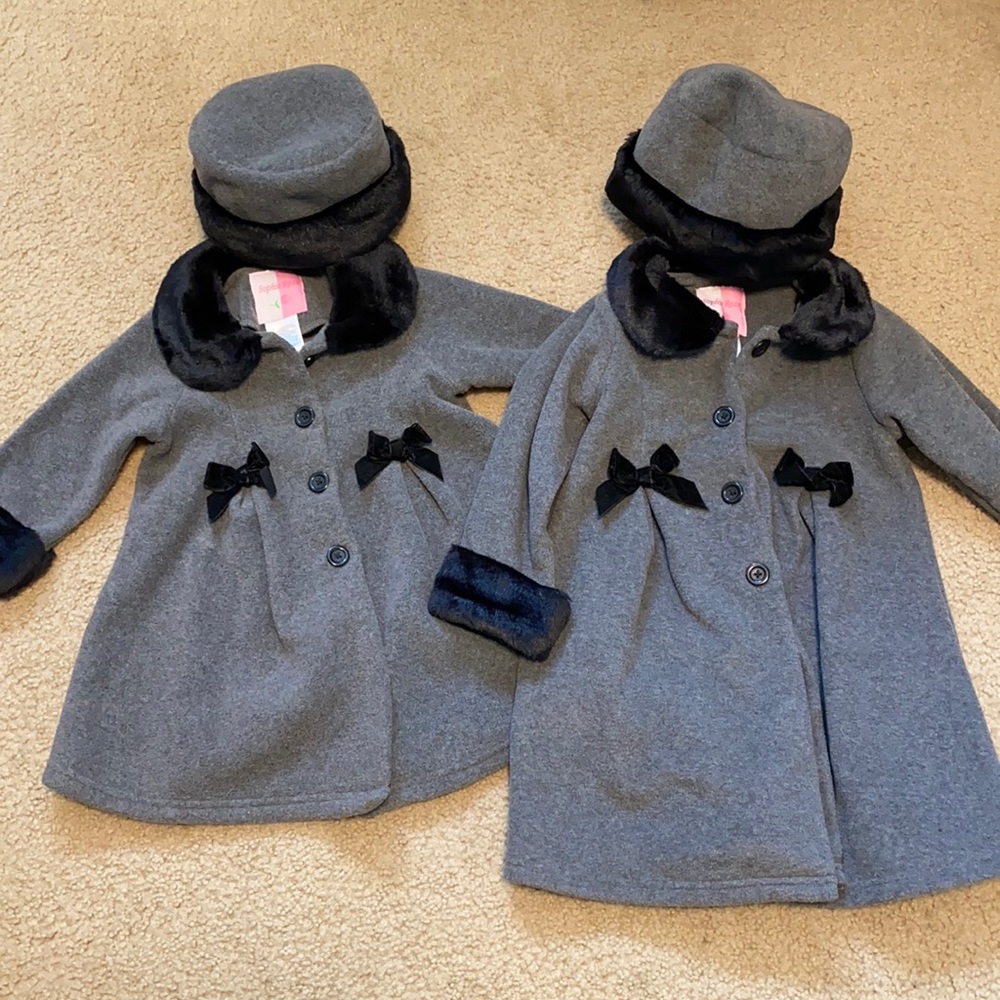Fleece dress coats and hats